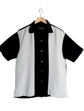 Milano Bay Men's Two-Tone Black and Gray Short-Sleeve Button Shirt
